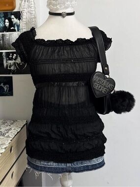 moving sale 💕 vintage sheer black tie back top with sequins